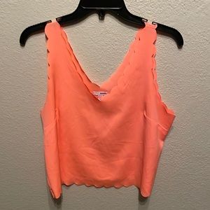 Neon peach scallop tank top